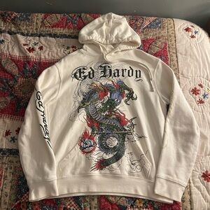 Ed Hardy White Graphic Hoodie size M
